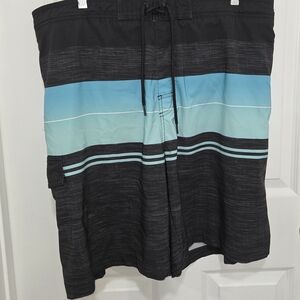 Sonoma Goods For Life Swim Trunks XXL Mens NWT Black w/Teal Stripes